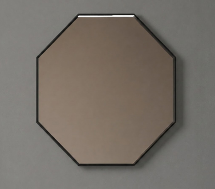 Black metal frame mirror with upper LED light