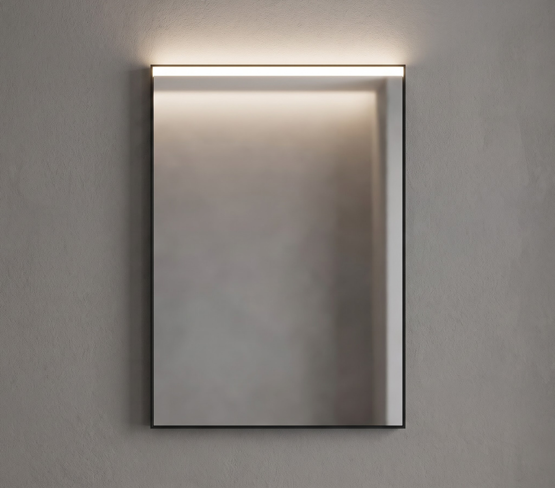Black Metal Frame Mirror With Upper Led Lighting