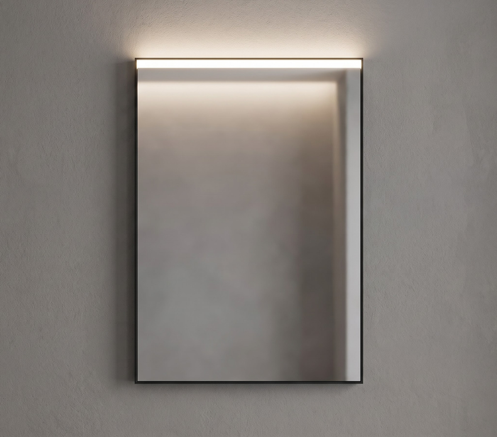 Black Metal Frame Mirror With Upper Led Lighting